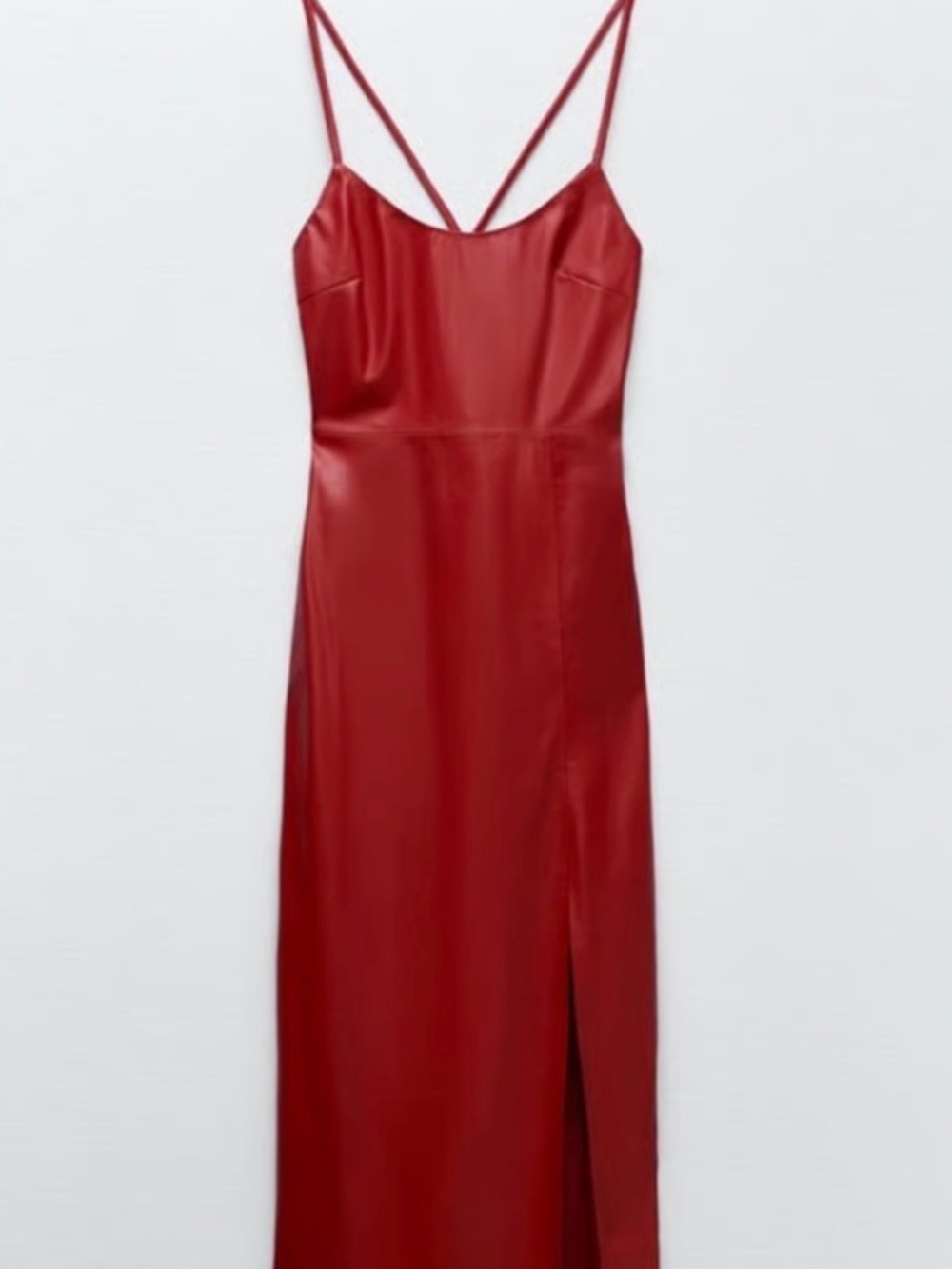 Zara Red Leather Midi Dress